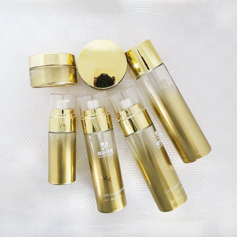 cosmetic set custom rose gold skin care oil lotion pump glass bottle for serum