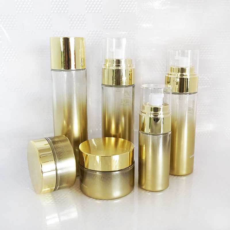 cosmetic set custom rose gold skin care oil lotion pump glass bottle for serum