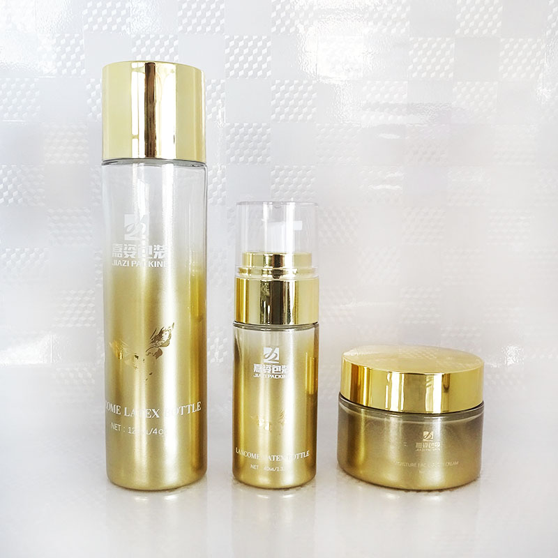 cosmetic set custom rose gold skin care oil lotion pump glass bottle for serum