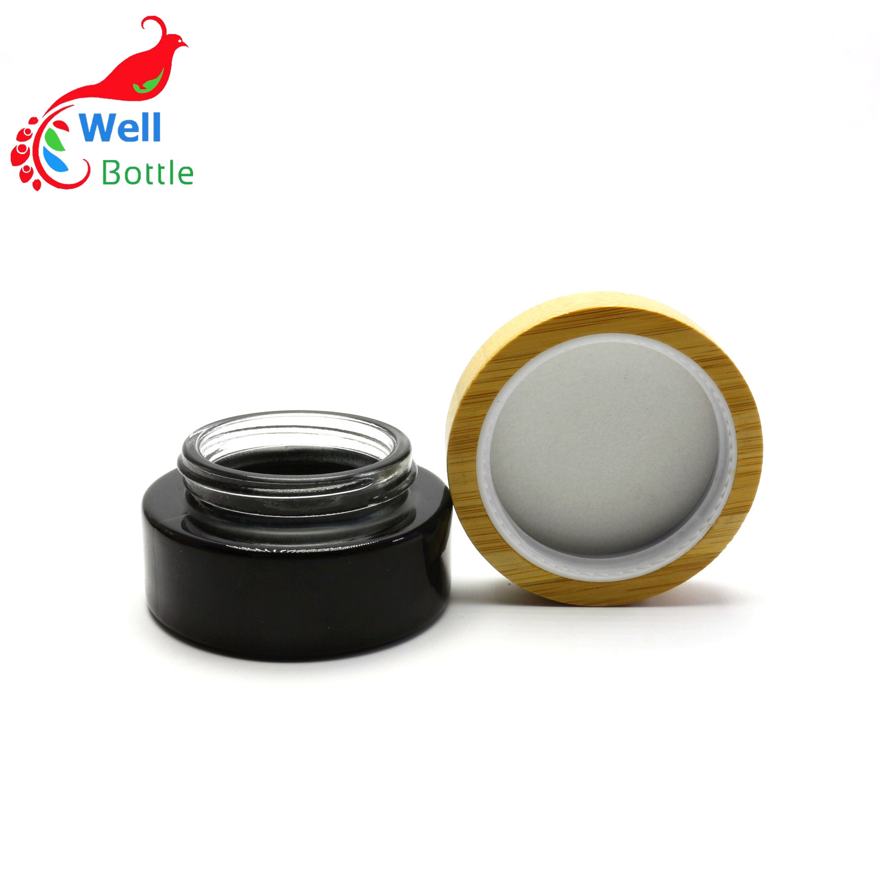 cosmetic skin care glass jar for face cream with bamboo wooded lid BJ-177R