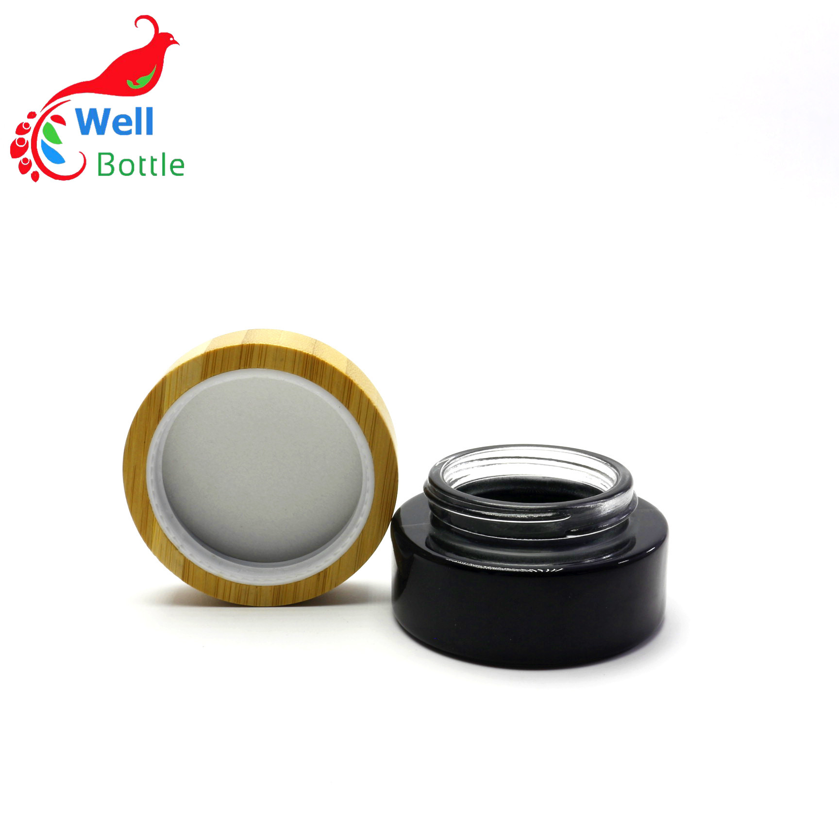 cosmetic skin care glass jar for face cream with bamboo wooded lid BJ-177R
