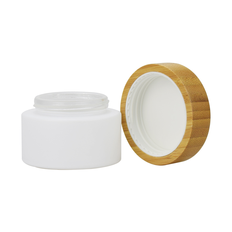 cosmetic skincare jar container 5g 10g 20g 30g 50g 100g hydrating exfoliating scrub matte white glass jar with bamboo screw lid