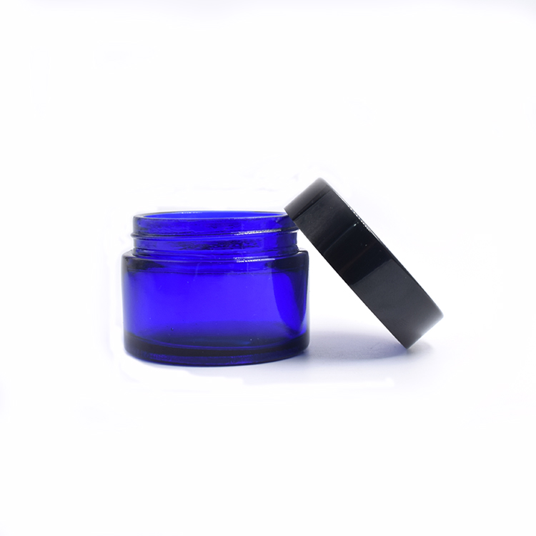 cosmetic skincare packaging straight sided 15ml 20ml 30ml 50ml cobalt blue jar with black lid