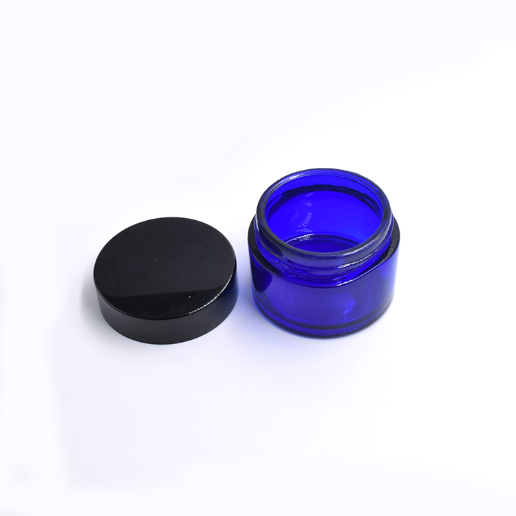 cosmetic skincare packaging straight sided 15ml 20ml 30ml 50ml cobalt blue jar with black lid