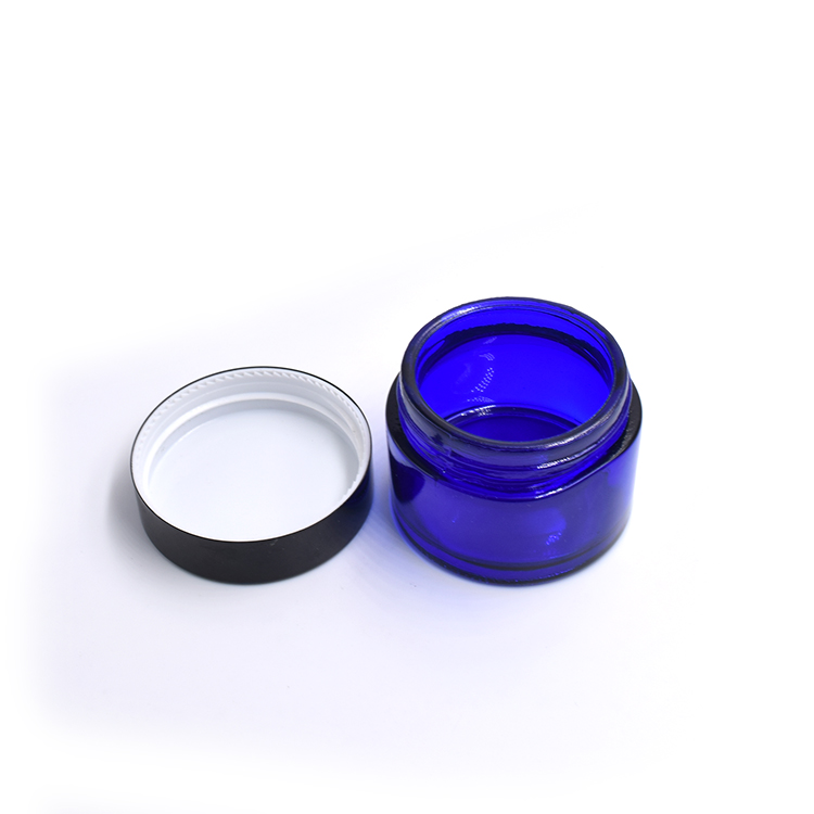 cosmetic skincare packaging straight sided 15ml 20ml 30ml 50ml cobalt blue jar with black lid