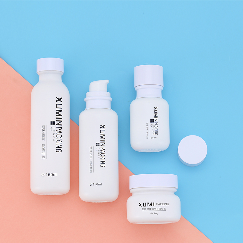 cosmetic white glass bottle 50g 50ml 110ml 150ml glass pump bottle packaging