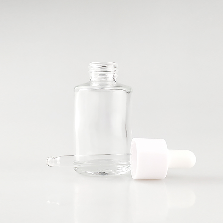 cosmetics clear 30ml flat shoulder glass bottle with dropper for essential oil