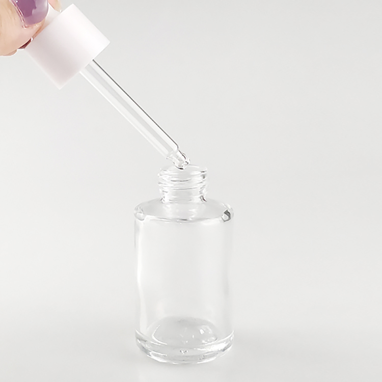 cosmetics clear 30ml flat shoulder glass bottle with dropper for essential oil