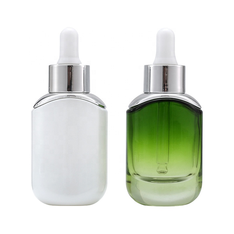 cosmetics containers and packaging 30ml green white cylinder glass dropper bottle
