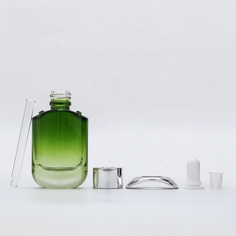 cosmetics containers and packaging 30ml green white cylinder glass dropper bottle