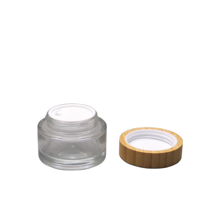 cosmetics containers packaging cosmetic body cream 5g 15g 30g 50g 100g clear glass jar with bamboo wood lid