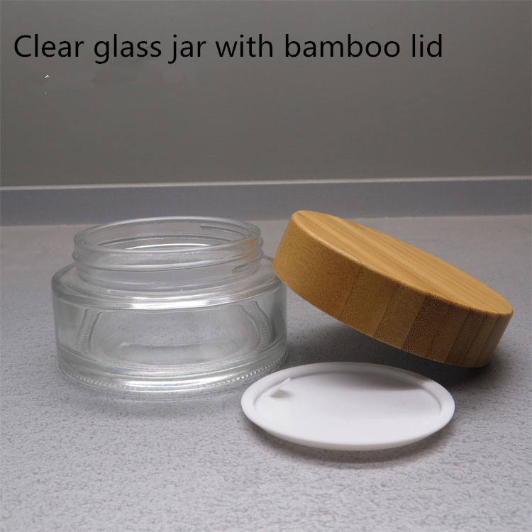 cosmetics containers packaging cosmetic body cream 5g 15g 30g 50g 100g clear glass jar with bamboo wood lid