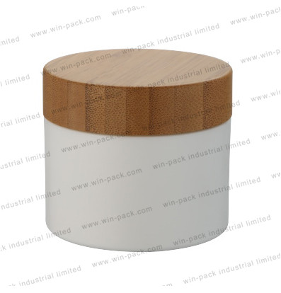 cosmetics cream empty 100g 250g white PP plastic jar with bamboo lid