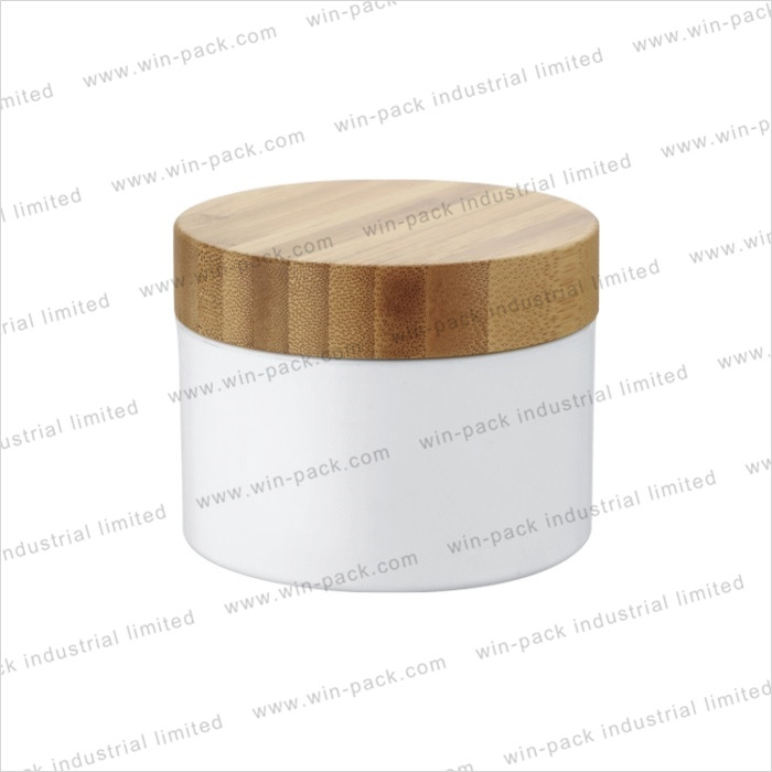 cosmetics cream empty 100g 250g white PP plastic jar with bamboo lid