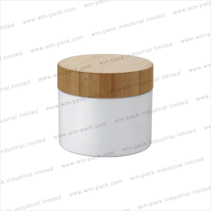 cosmetics cream empty 100g 250g white PP plastic jar with bamboo lid