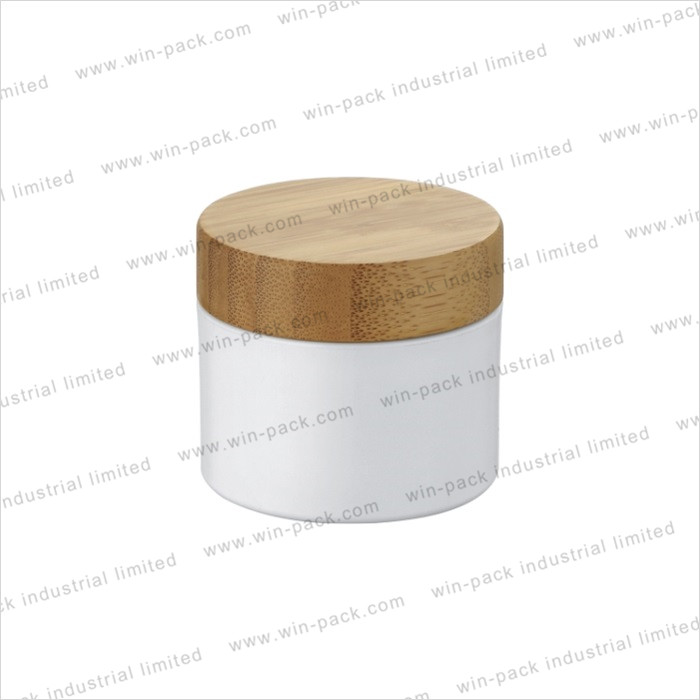 cosmetics cream empty 100g 250g white PP plastic jar with bamboo lid