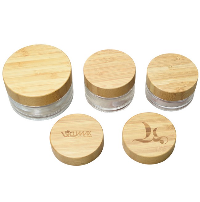 cosmetics-packaging 15g 30g 50g 100g clear frosted bamboo glass cream cosmetic jar with  bamboo lid
