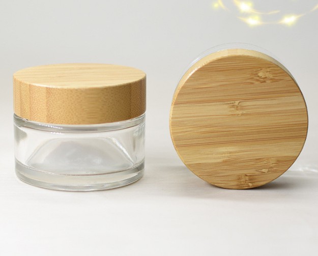 cosmetics-packaging 15g 30g 50g 100g clear frosted bamboo glass cream cosmetic jar with bamboo lid