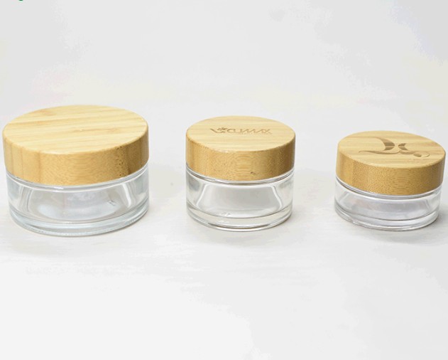 cosmetics-packaging 15g 30g 50g 100g clear frosted bamboo glass cream cosmetic jar with bamboo lid
