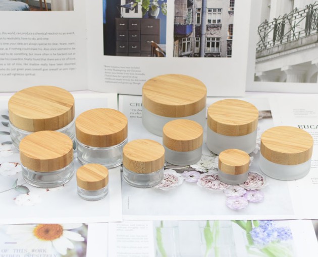 cosmetics-packaging 15g 30g 50g 100g clear frosted bamboo glass cream cosmetic jar with bamboo lid