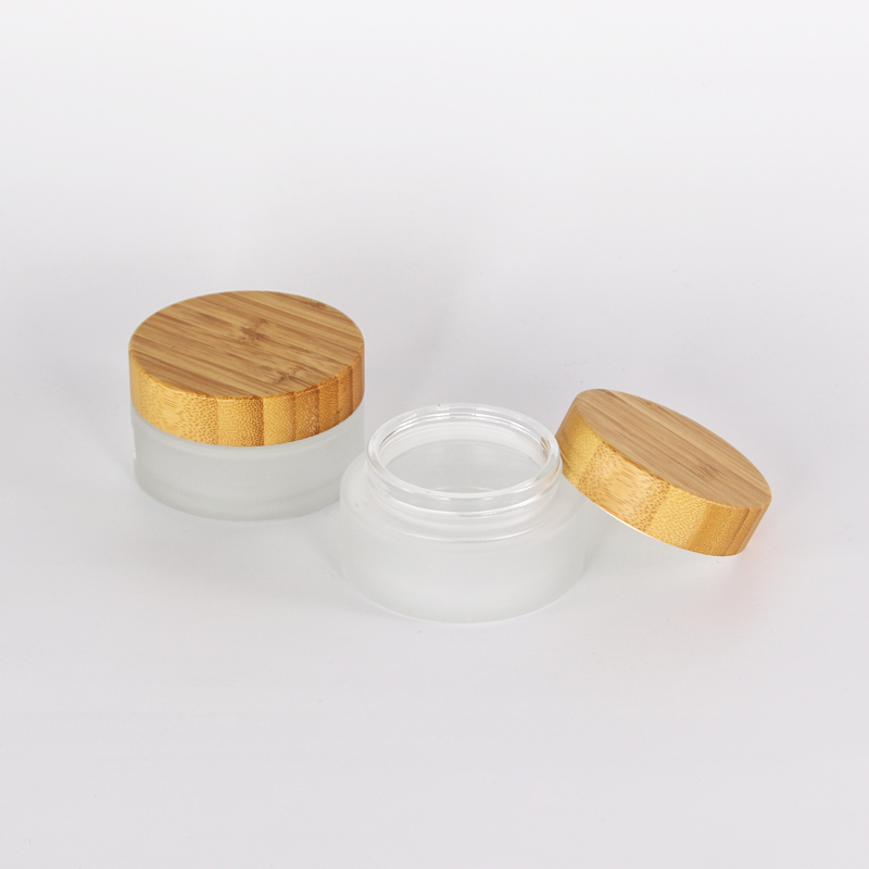 cosmetics-packaging 15g 50g 100g clear frosted bamboo glass cream cosmetic jar with PP inner nature bamboo lid