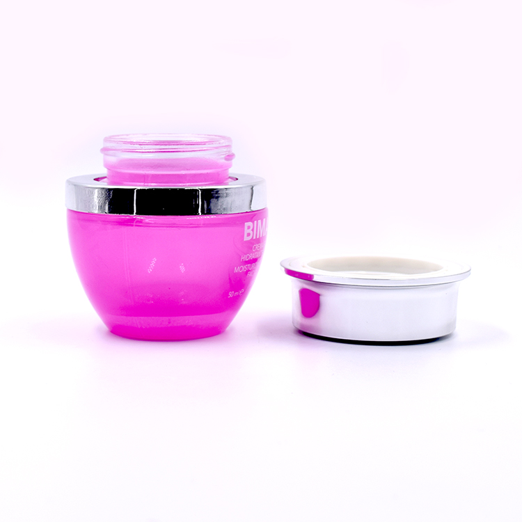 costom logo luxury cosmetic 20g 30g 50g face cream pink glass jar with silver UV screw lid