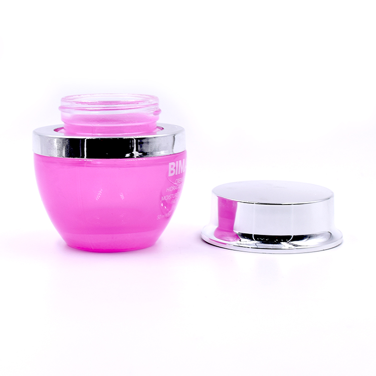 costom logo luxury cosmetic 20g 30g 50g face cream pink glass jar with silver UV screw lid