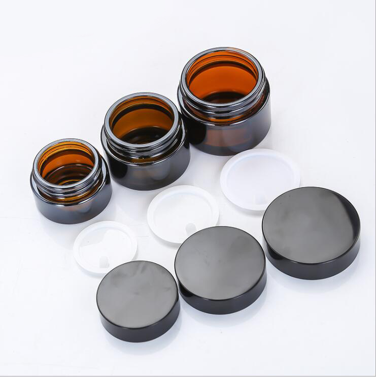 cream jar 10g glass cream jar metal lid 5g 15g 20g 30g 50g 60g amber colour with black lid wholesaler supplier