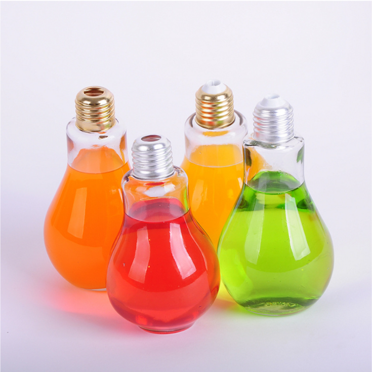 creative glass drinking bottle light bulb bottle glass beverage with screw top bottle cap