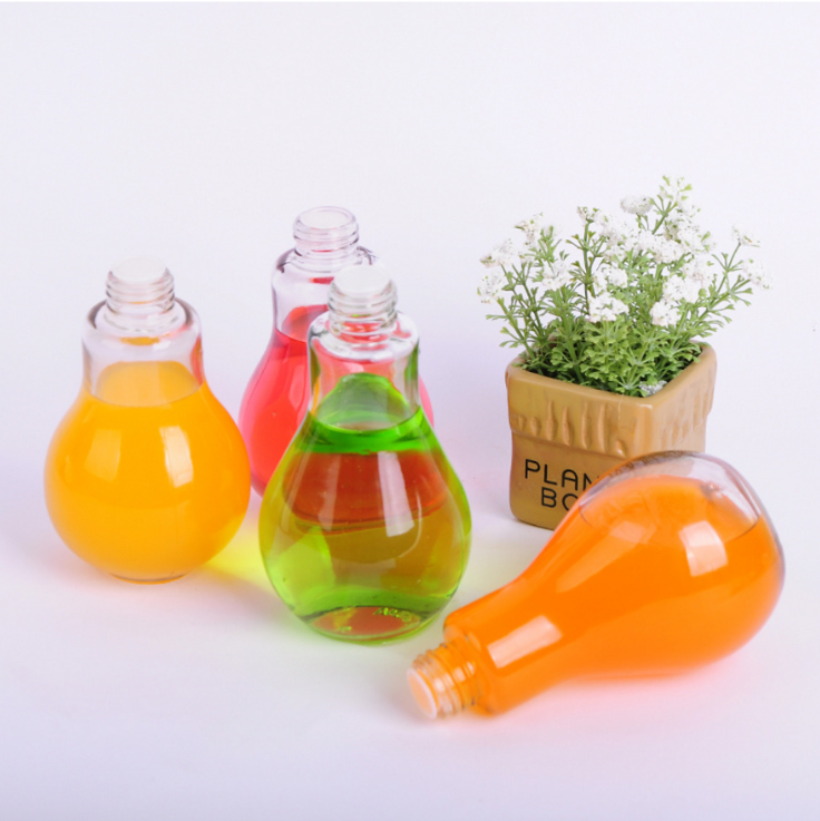 creative glass drinking bottle light bulb bottle glass beverage with screw top bottle cap