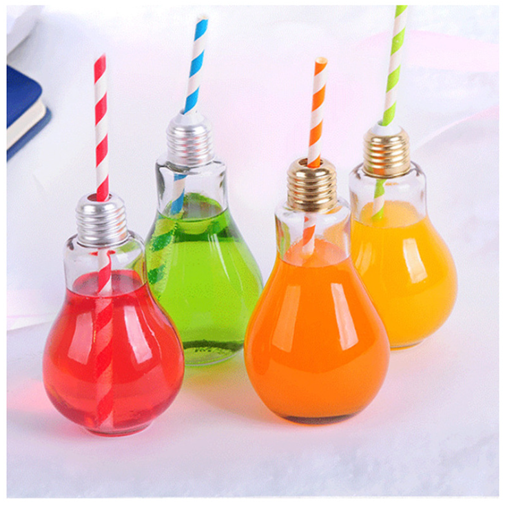 creative glass drinking bottle light bulb bottle glass beverage with screw top bottle cap