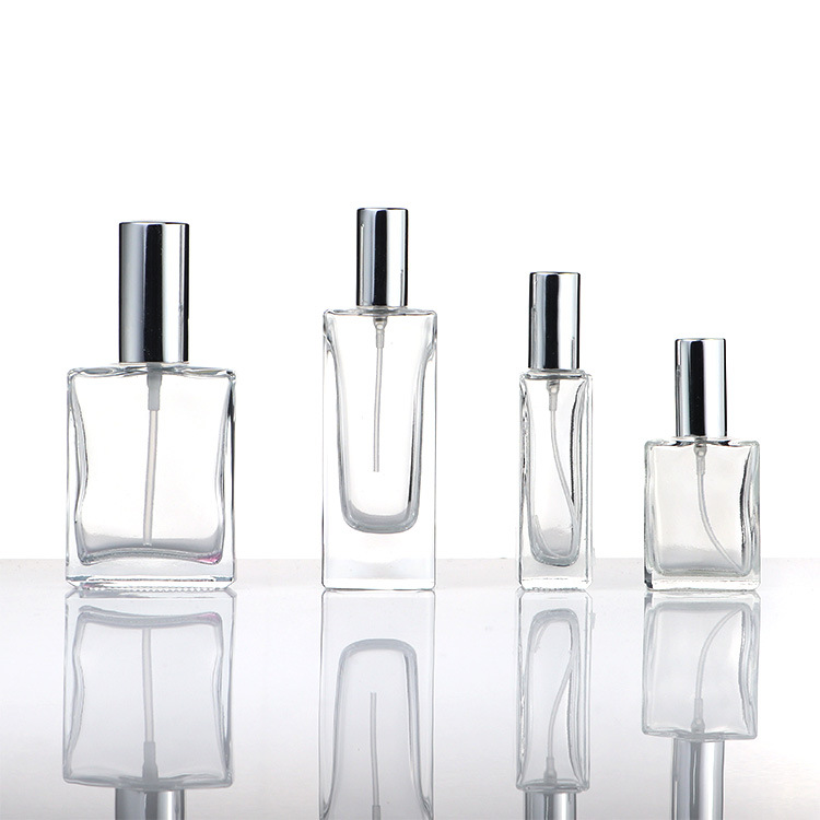 crystal clear grey coated color glass crimp pump perfume bottle square wholesale