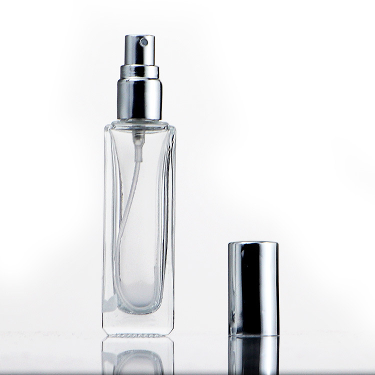 crystal clear grey coated color glass crimp pump perfume bottle square wholesale