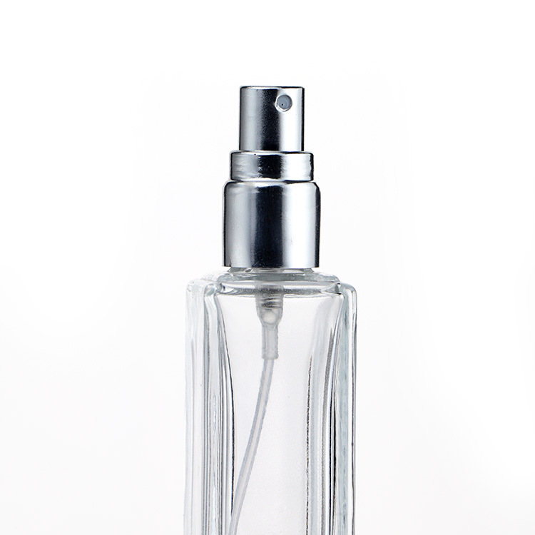 crystal clear grey coated color glass crimp pump perfume bottle square wholesale