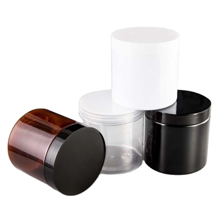 custom 100ml 200ml 8oz 300ml 12oz 500ml clear white black amber wide mouth cosmetic containers plastic pet jar with aluminum lid