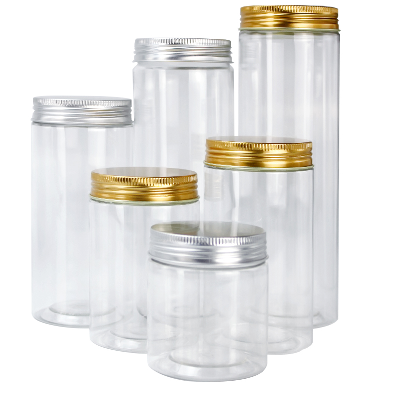 custom 100ml 200ml 8oz 300ml 12oz 500ml clear white black amber wide mouth cosmetic containers plastic pet jar with aluminum lid