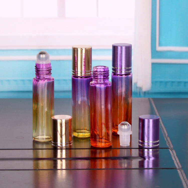 custom 10ml sprayed empty essential oil glass bottle with roll on lid