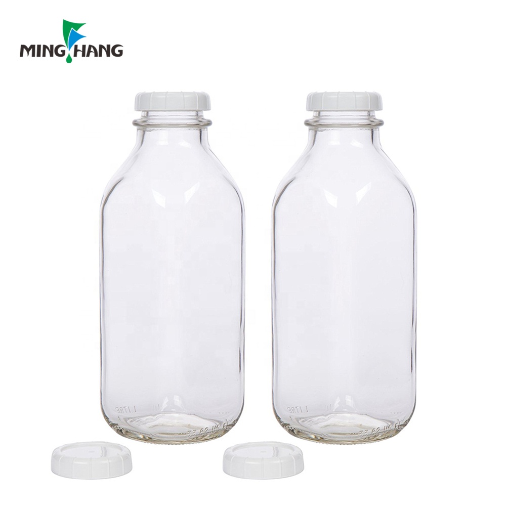 custom 250 500ml 1000ml 1 liter square tea breast storage buttermilk Milk Glass Bottle With Lid