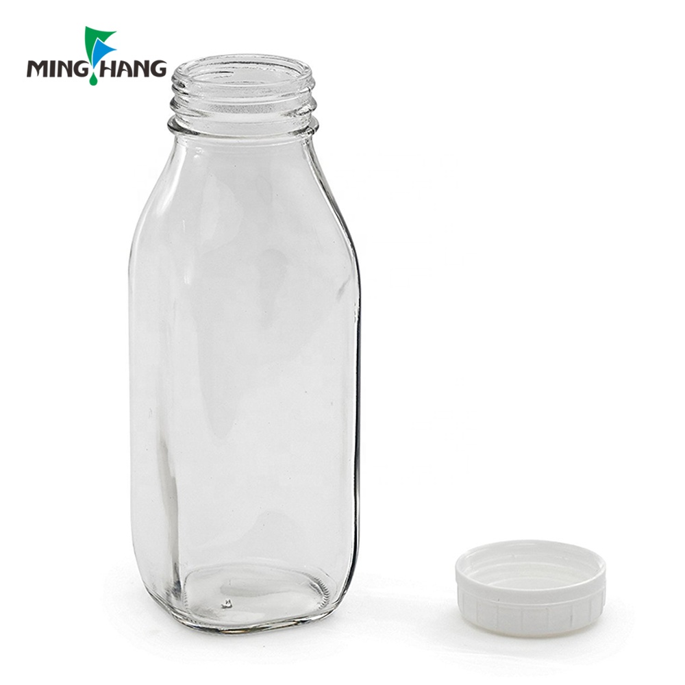 custom 250 500ml 1000ml 1 liter square tea breast storage buttermilk Milk Glass Bottle With Lid