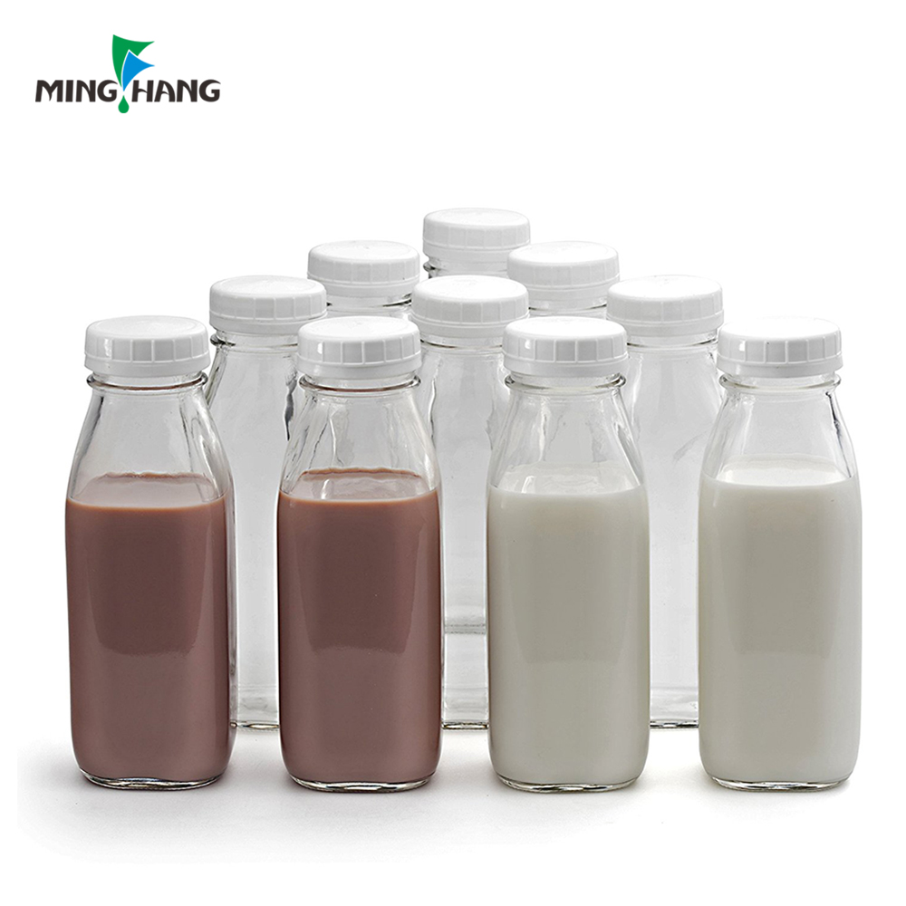 custom 250 500ml 1000ml 1 liter square tea breast storage buttermilk Milk Glass Bottle With Lid