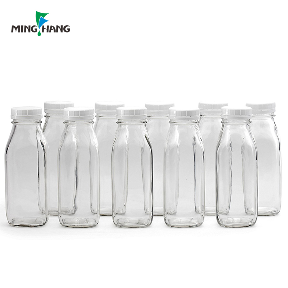 custom 250 500ml 1000ml 1 liter square tea breast storage buttermilk Milk Glass Bottle With Lid