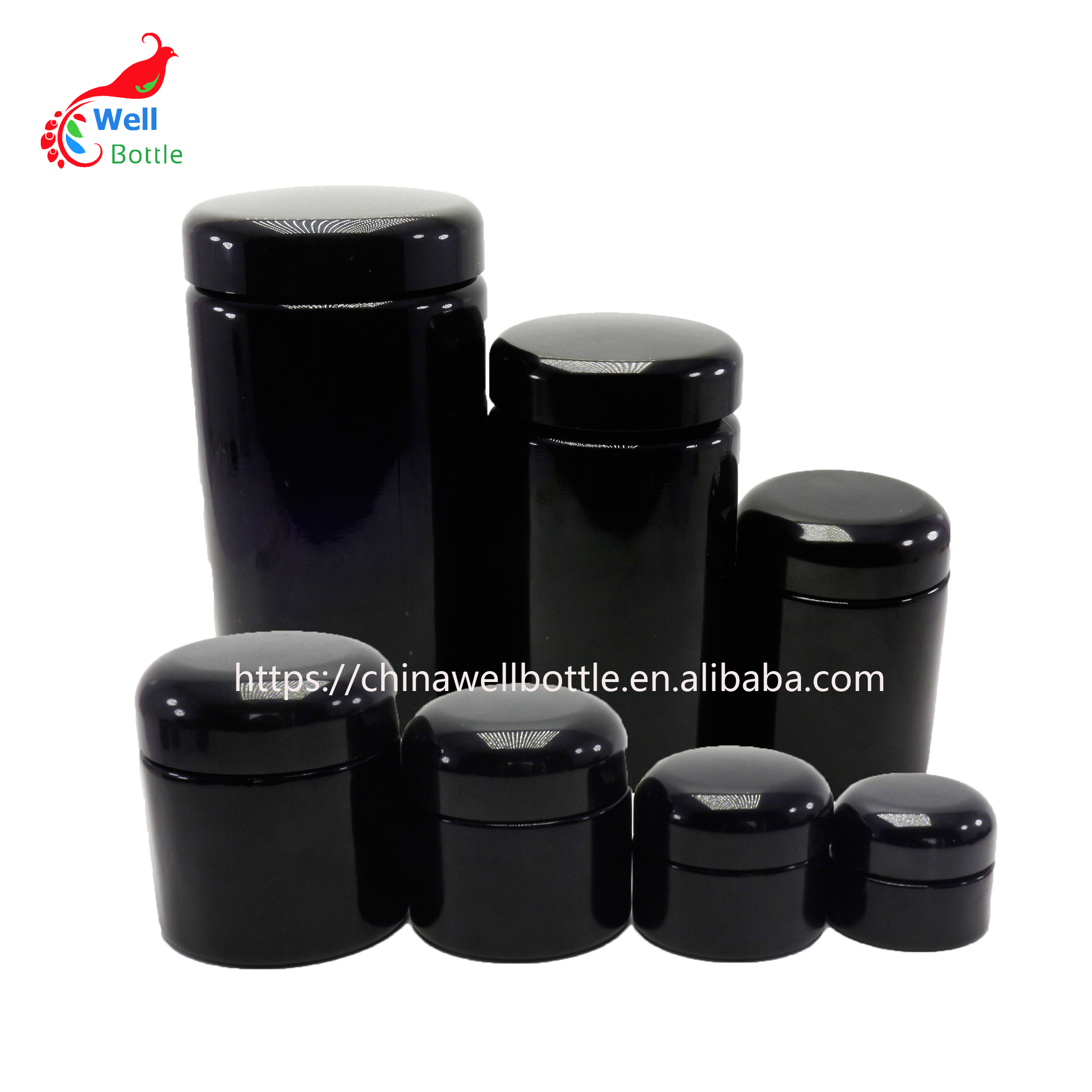 custom 250ml glass violet Skincare jar for weed jar with black Bakelite lid DV295E