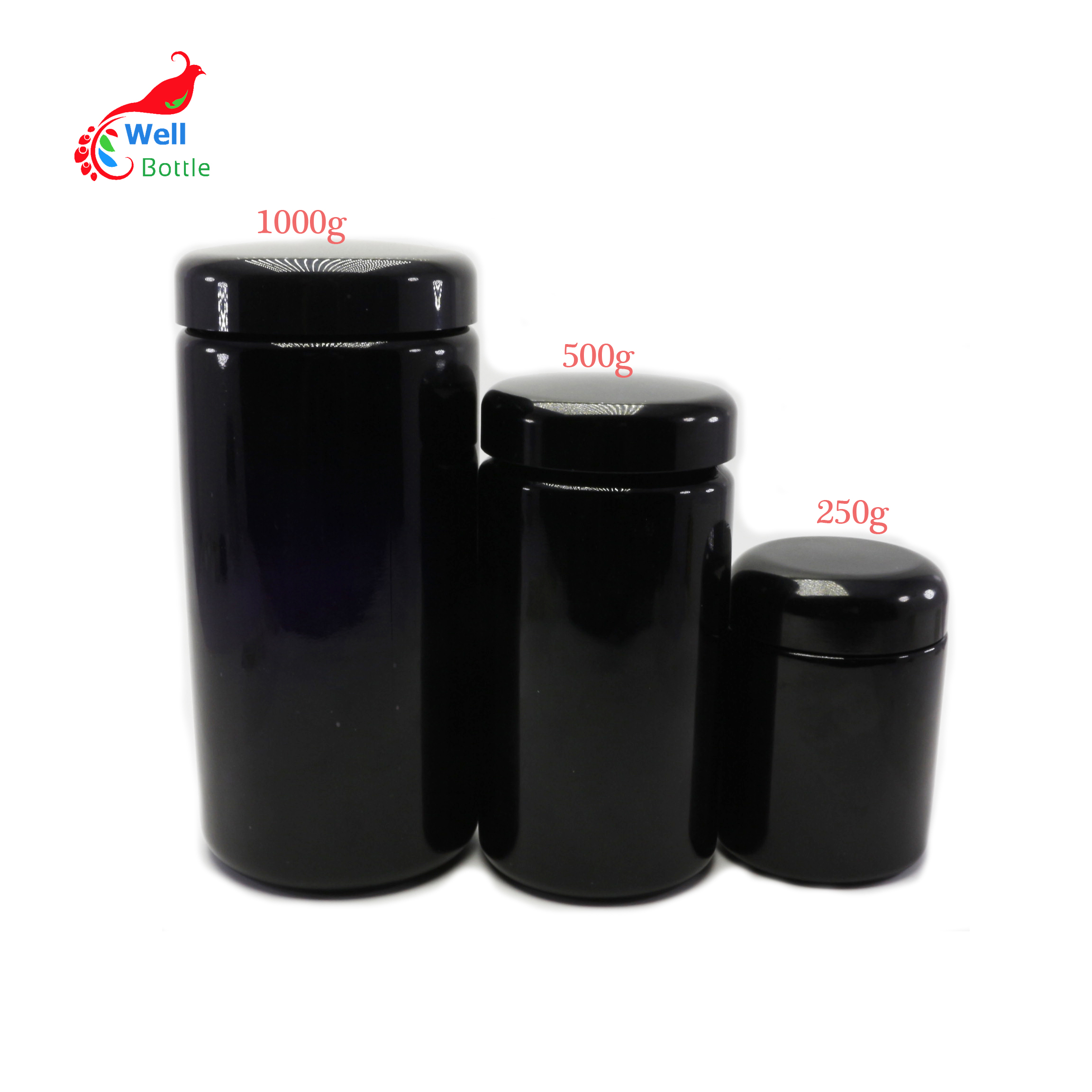 custom 250ml glass violet Skincare jar for weed jar with black Bakelite lid DV295E