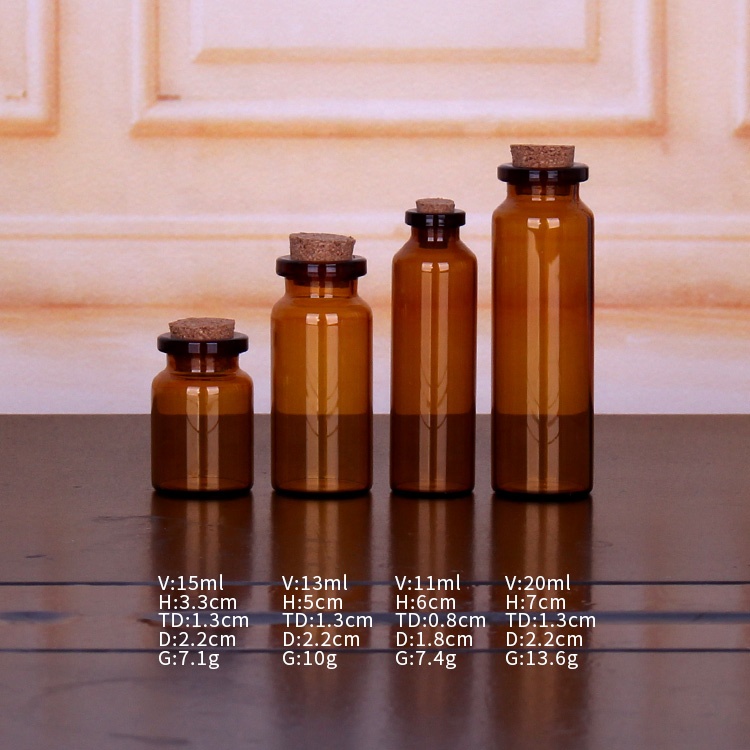 custom 2ml 5ml 10ml 15ml amber borosilicate clear glass vials tube with cork rubber cap