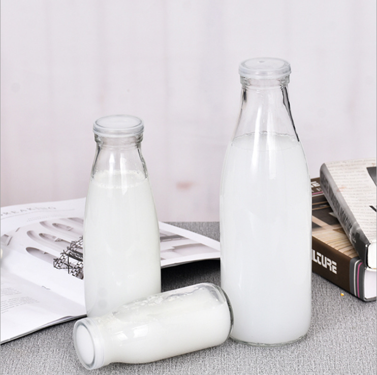 custom 300ml 500ml 750ml 1000ml baby feeding fresh milk shake juice tea glass bottle clear storage milk bottle with lid