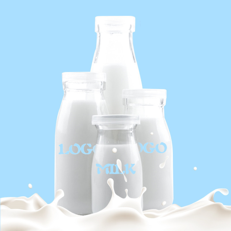 custom 300ml 500ml 750ml 1000ml baby feeding fresh milk shake juice tea glass bottle clear storage milk bottle with lid