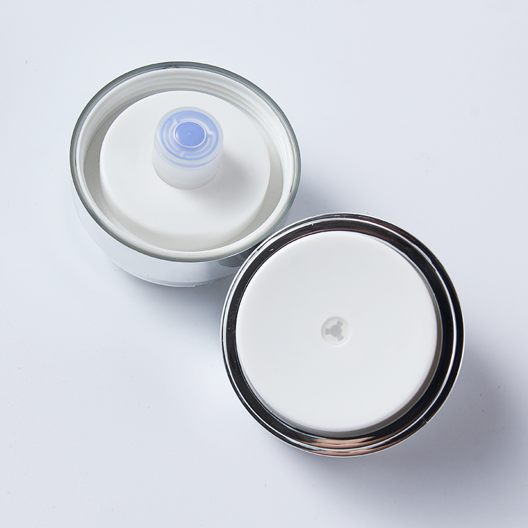 custom 30ml luxurious round acrylic cream pot jar sequer silver