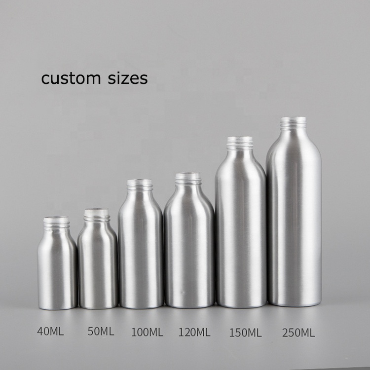 custom aluminum bottle for cosmetic, beverage, industrial packaging screw neck