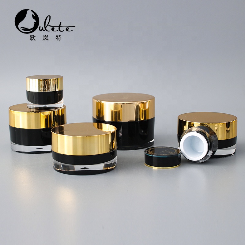 custom black round container with gold cap cosmetic 30g acrylic cream jar 1 oz jar for skin care