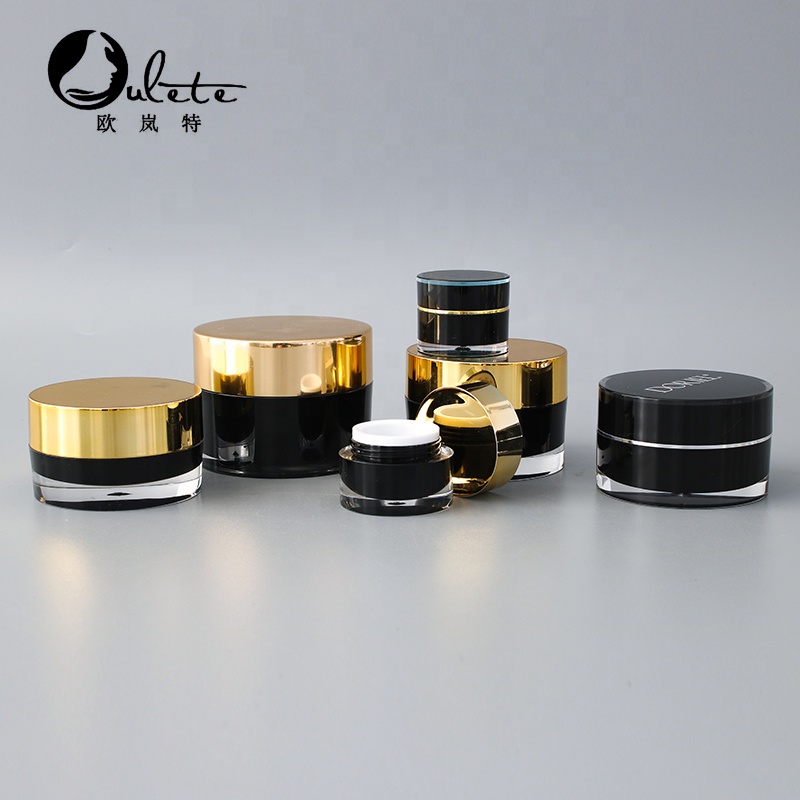 custom black round container with gold cap cosmetic 30g acrylic cream jar 1 oz jar for skin care